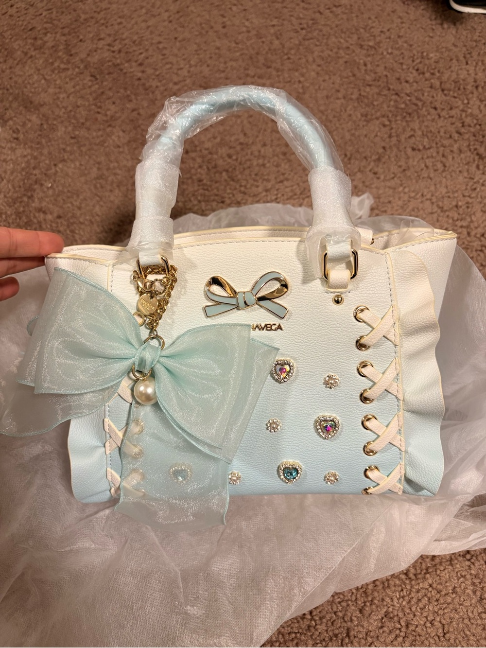 NWT Samantha Vega Bijou Blue Gradient Flutter Purse Small Size + Bow Charm